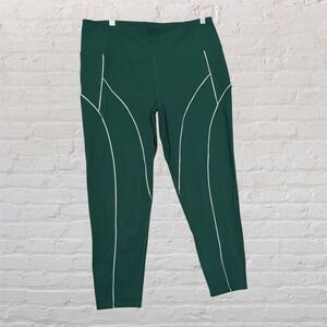 DSG Womens XL Forest Green High Rise Compression Leggings White Piping Tights